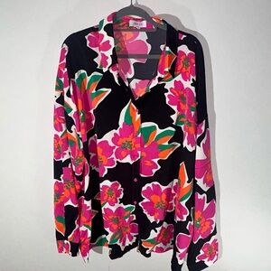Jess Lea Vibrant Floral Button-Down Shirt - Black and Pink 3x NWOT